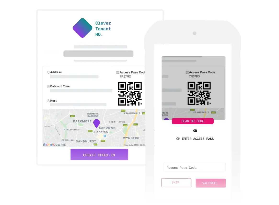 a phone screen shows a qr code that says ' access pass code ' on it